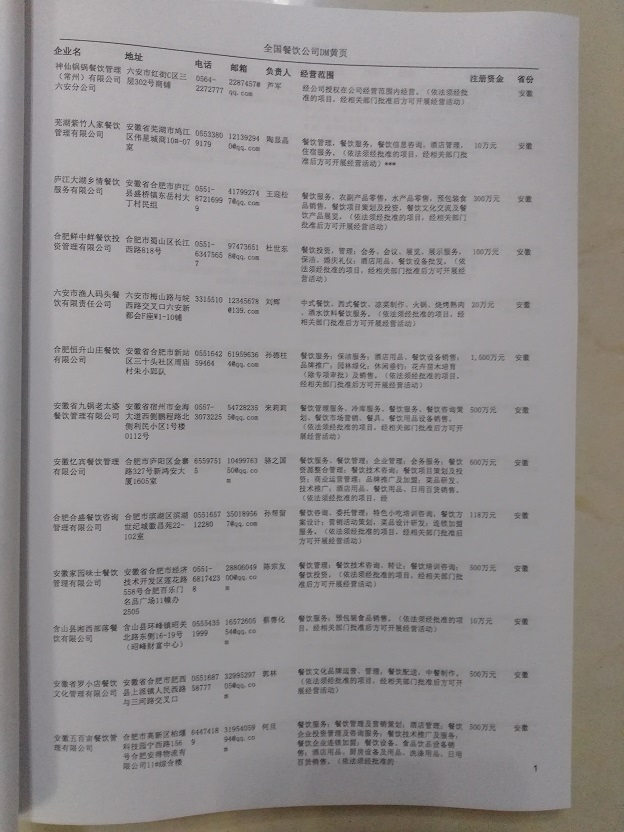 中國餐飲企業(yè)黃頁可開展精準(zhǔn)營銷，電話營銷、郵件營銷、傳真營銷等等多管齊下，圓您銷售冠軍夢